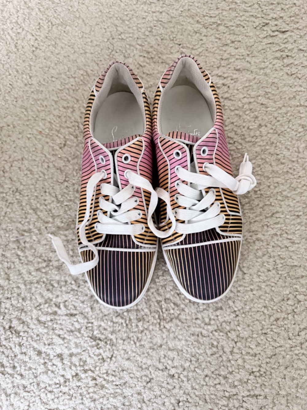 Christian Louboutin Pink and Black Striped Lace-Up Sneakers